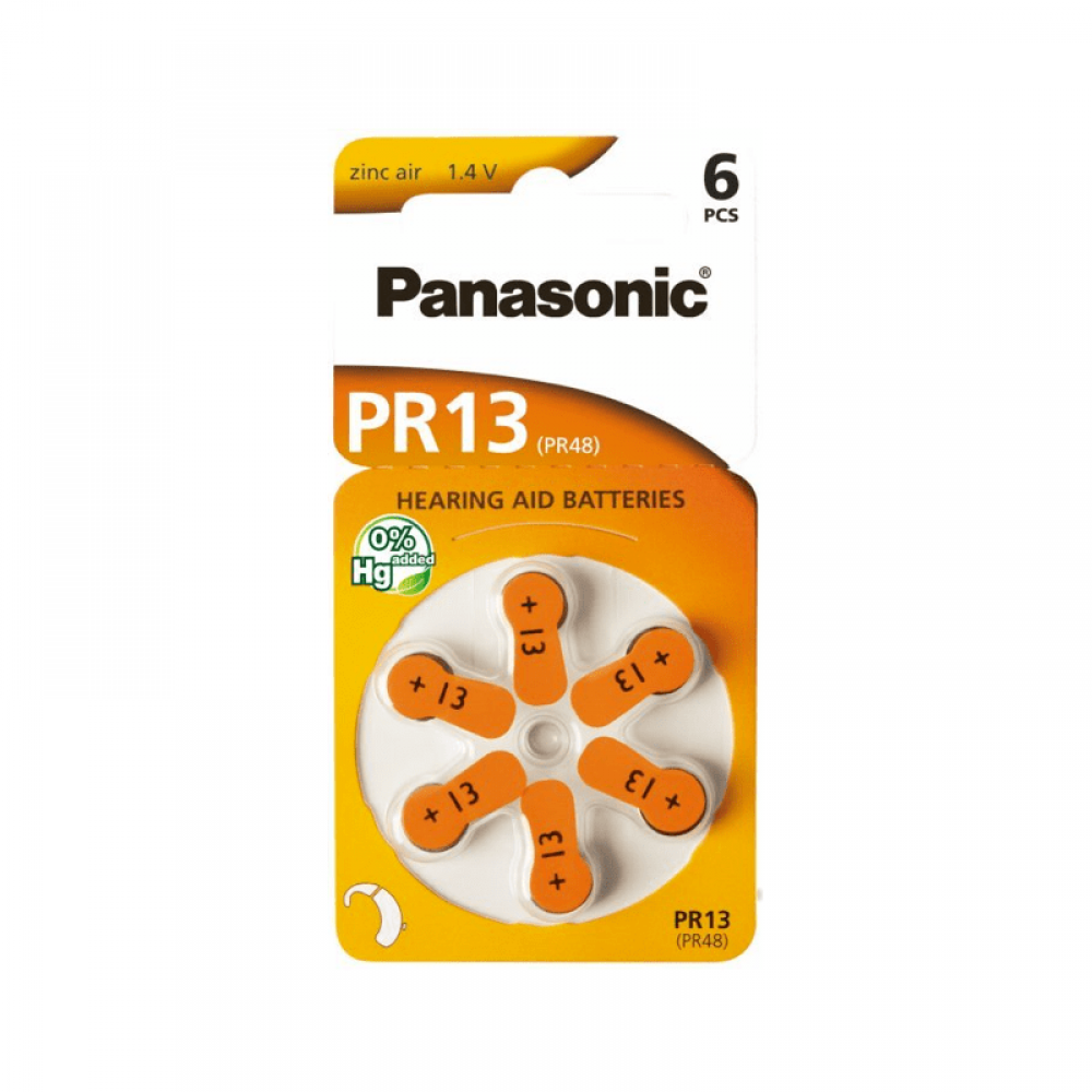 Baterii Panasonic 13 PR48 PR13 Zinc-Aer 1,4V Pentru Aparate Auditive Set 6 Baterii